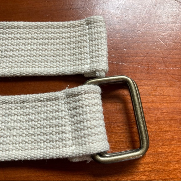 Woven Cotton Web Belt Cream Square Buckle UNISEX Men Women Waist 26 Inches - Picture 9 of 11